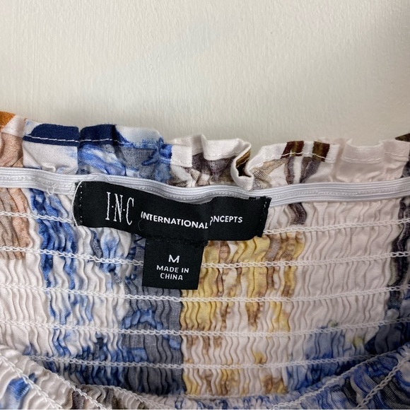 INC BOHO Phoebe Patch Printed Smocked Tiered Puff Sleeve Flowy Maxi Dress Medium - Picture 6 of 11